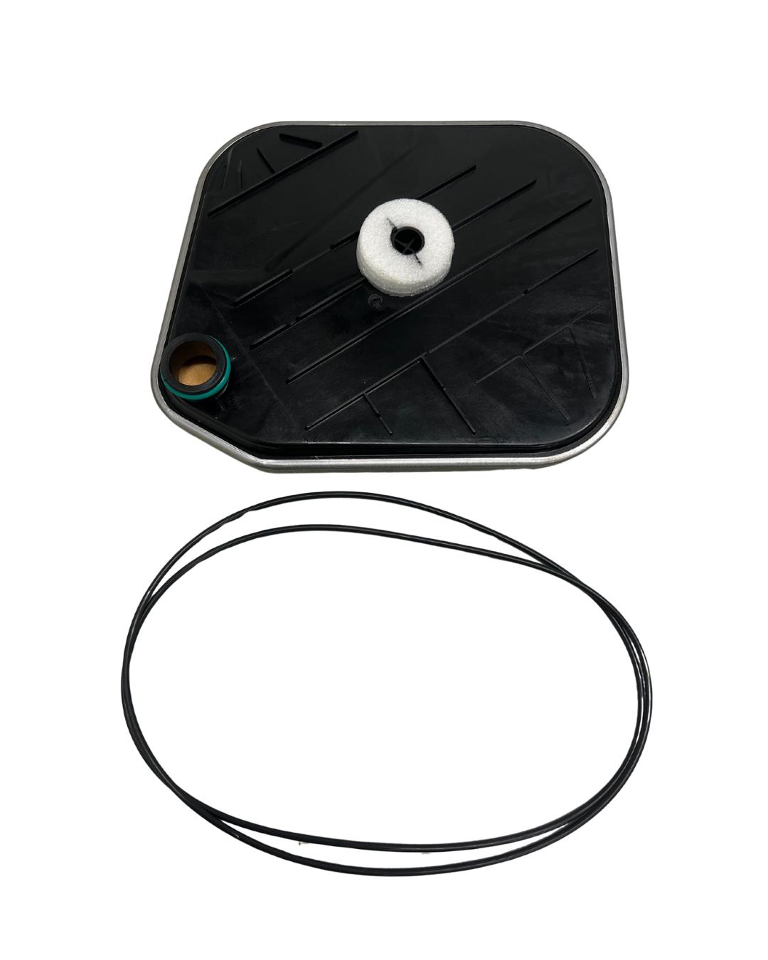 Oil pan gasket and oil pan filter for the 8HP transmission oil pan.