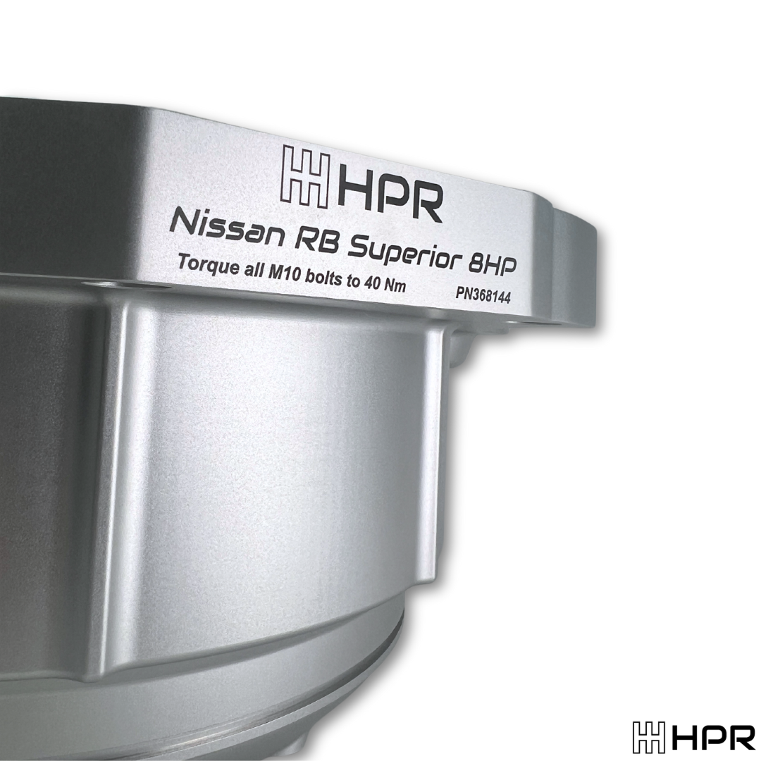 Billet bellhousing adapter from HPR. Fits Nissan RB engines from the 8HP70 8HP75 tranmissions.